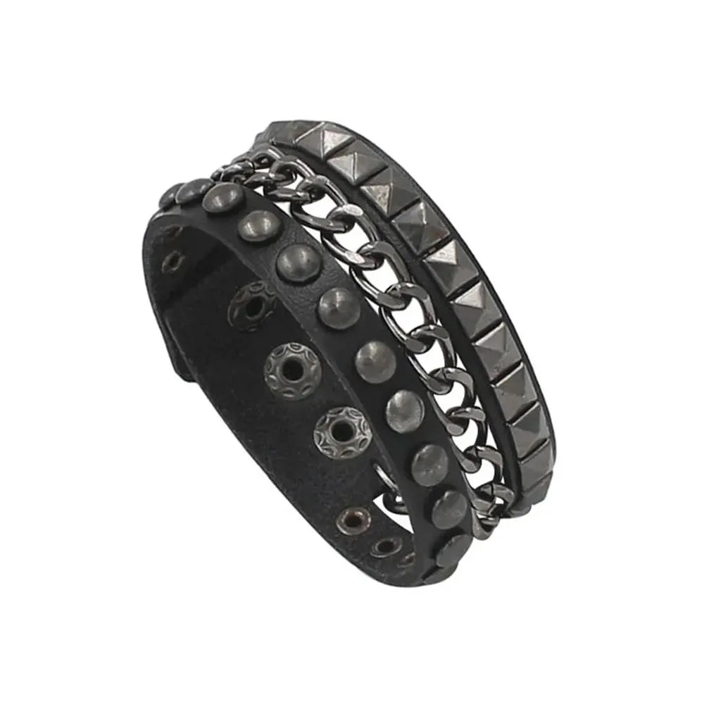 Punk Dark PU Chain Bracelet Multi Layered Fashion Jewelry - Smarsty