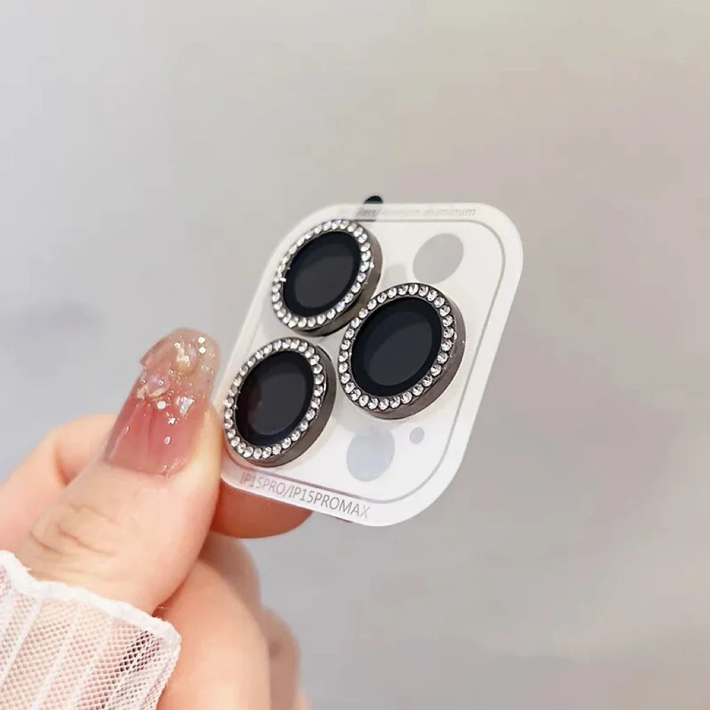 3-2Pcs Luxury Diamond Camera Protector For IPhone 17 16 15 14 13 Pro Max Plus Glitter Ring Lens Glass Back Lens Cap Shinny Cover - Smarsty