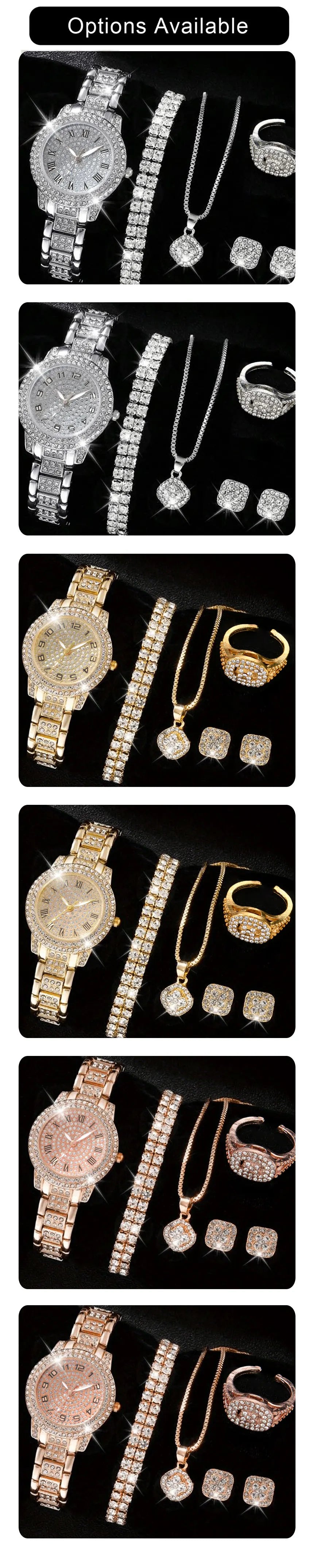 Luxury Women Alloy Watch Set with Elegant Crystals - Smarsty