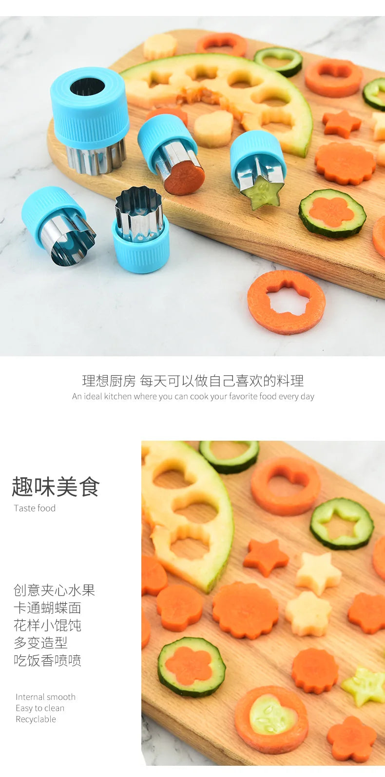 Star Heart Shape Vegetables Cutter Plastic Handle 3Pcs Portable Cook Tools Stainless Steel Fruit Cutting Die Kitchen Gadgets by Smarsty