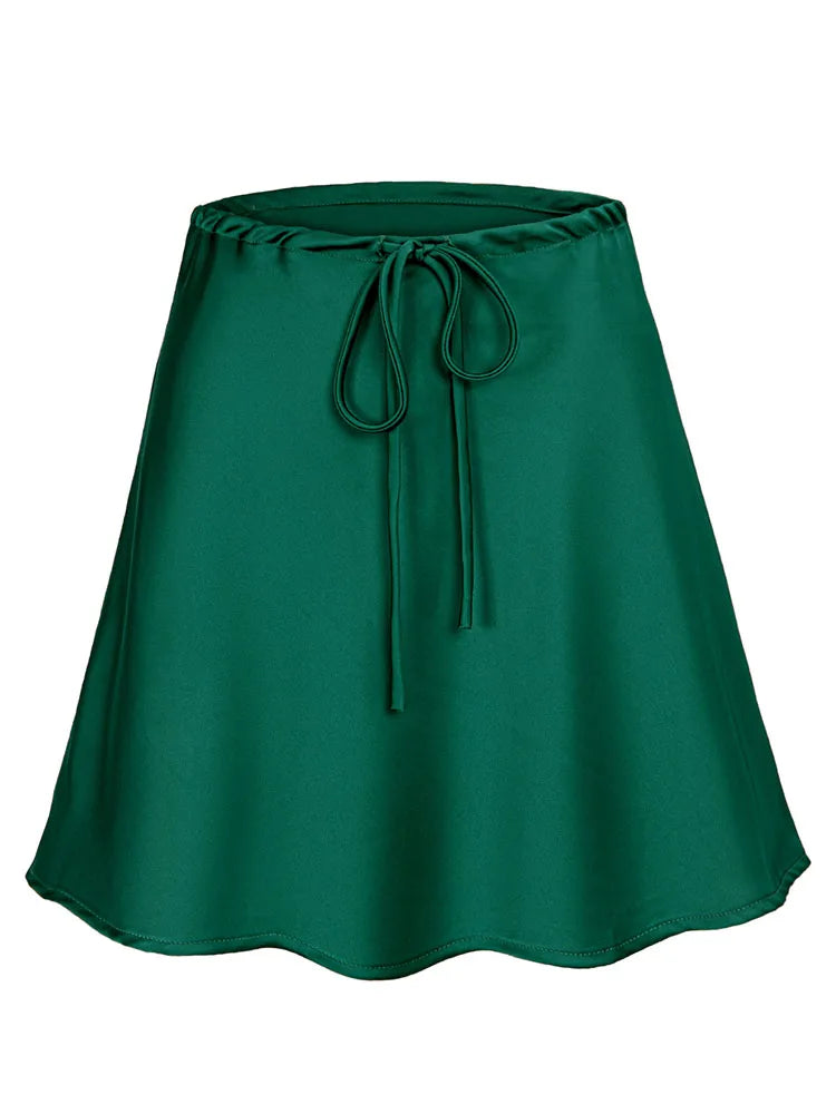 Satin Mini Skirts Women Summer Beige Silk Short Skirt For Woman Drawstring High Waist Black Satin Skirt A Line Women Short 2025 - Smarsty