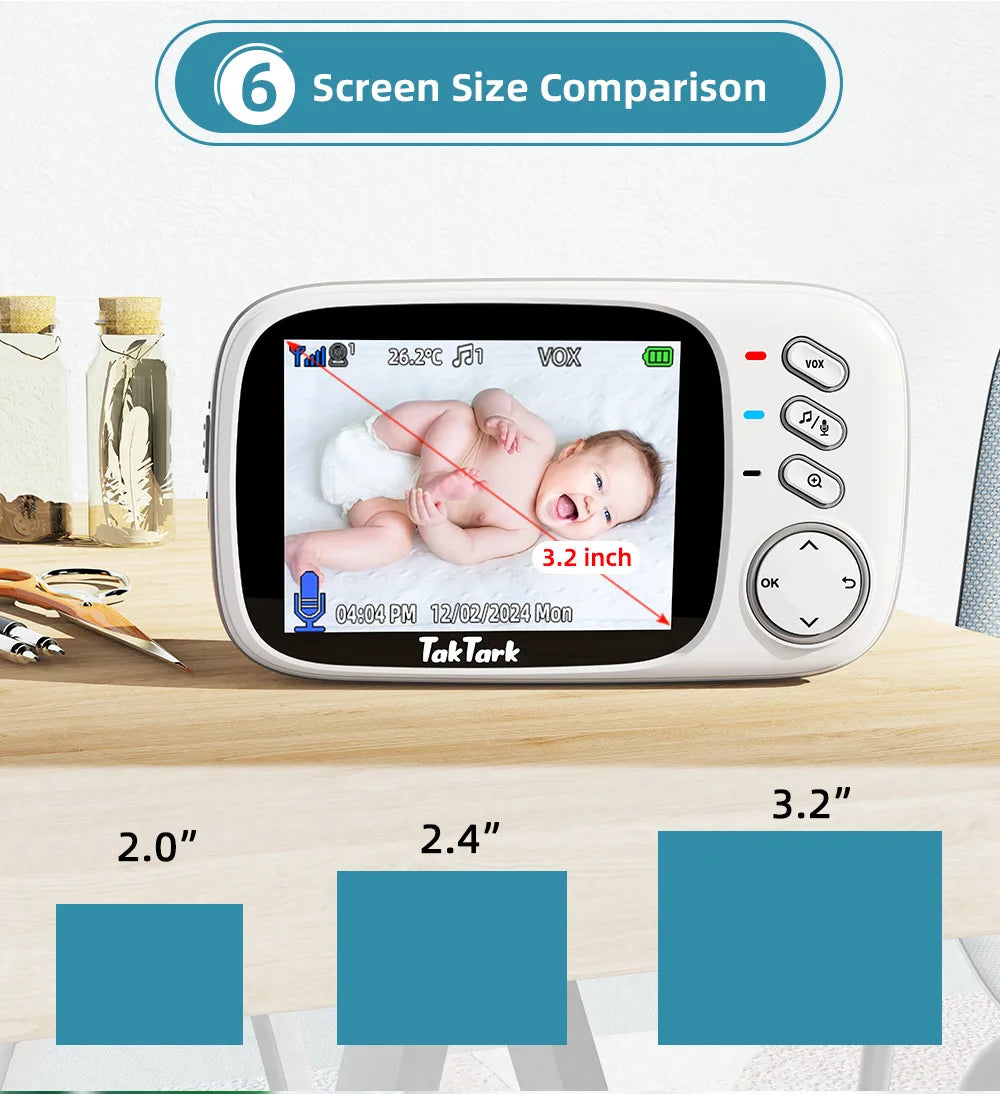 TakTark 3.2 Inch Wireless Video Baby Monitor Auto Night Vision Two-Way Intercom Temperature Monitoring Surveillance Camera Nanny by Smarsty