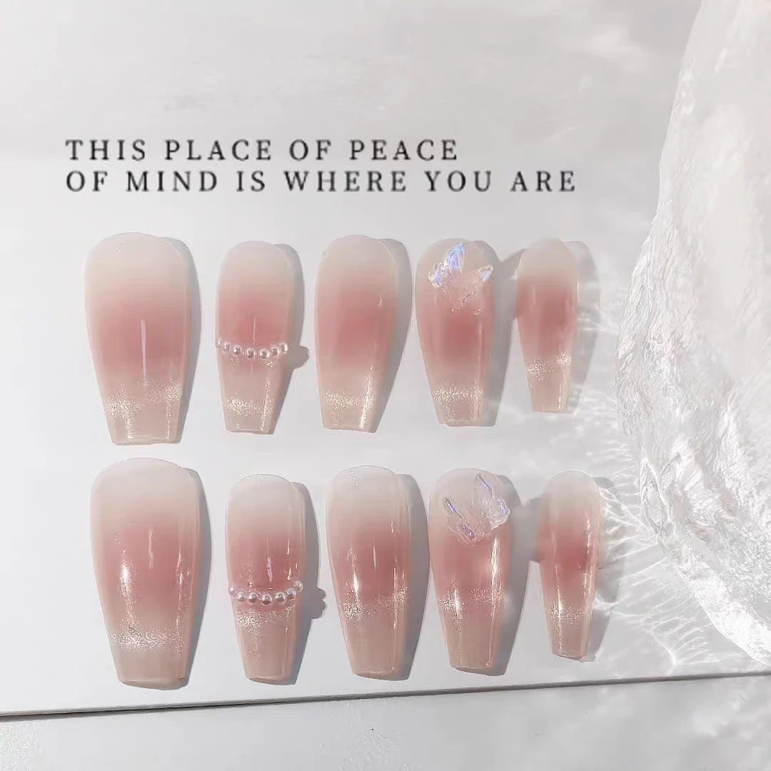 10 PCS Handmade Butterfly Eye Blush Fake Nails - Smarsty