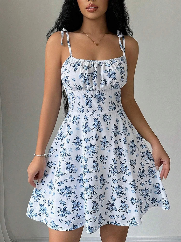 Women's Summer Floral Spaghetti Strap Beach Short Dress,Womens Dresses,Woman Clothing,Woman Clothes,Sundress,New In Dress 2025 - Smarsty