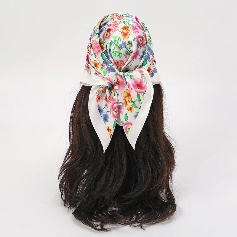 Bohemian Floral Print Silk Scarf for Women Sun Protection - Smarsty