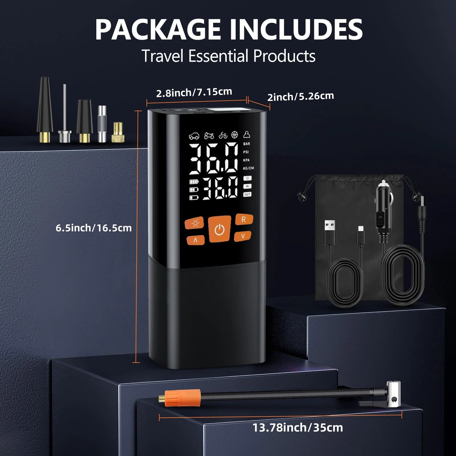 Tire Inflator Portable Air Compressor, Air Pump for Car Tires with LED Lights&Pressure Gauge for Auto, Motorcycles, Bikes, Balls