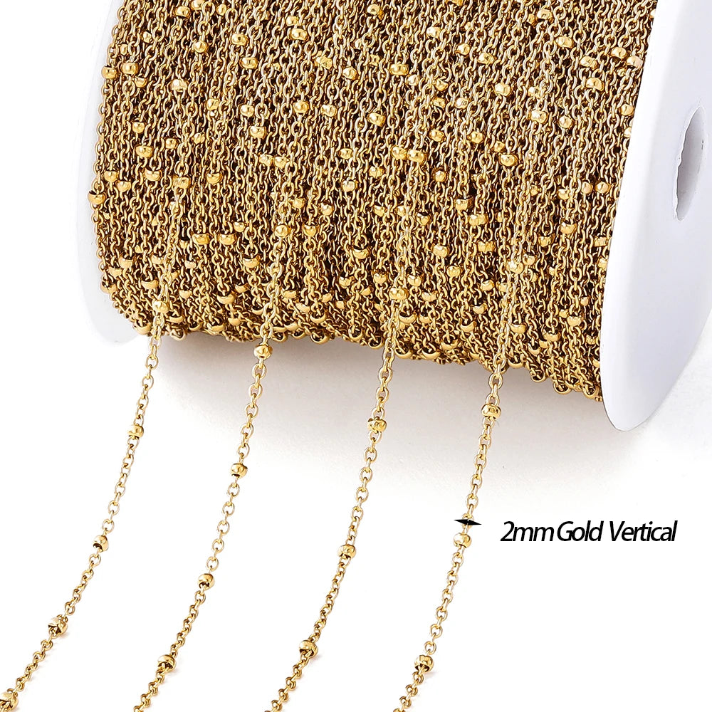 No Fade 2M Gold Stainless Steel Beaded Chain Durable - Smarsty