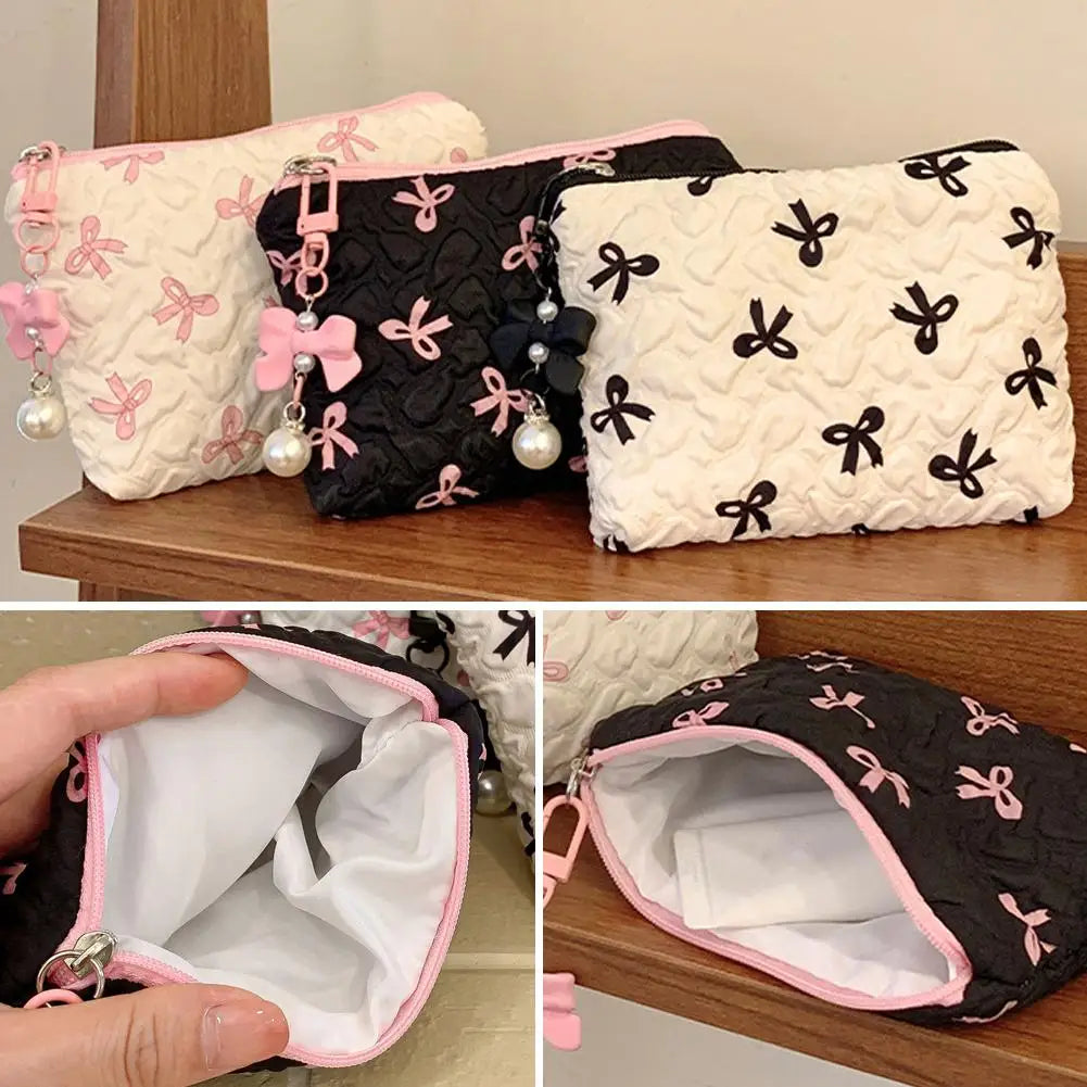 Bow Canvas Makeup Bag Large Capacity Travel Organizer - Smarsty