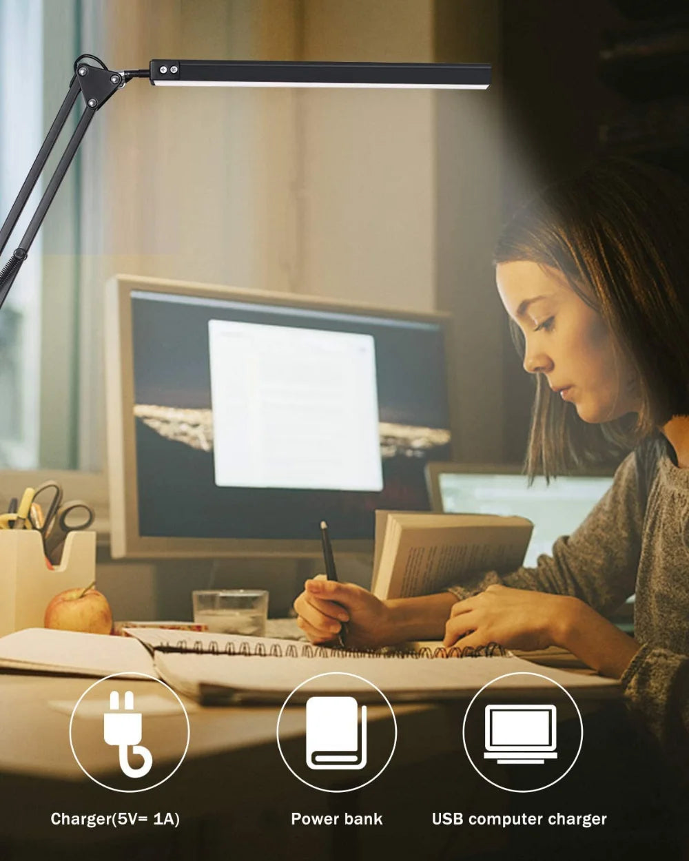 LED Desk Lamp with Clamp and Dimmable Light - Smarsty