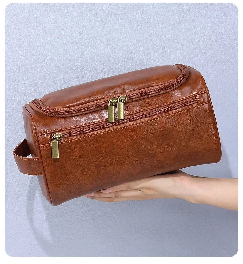 Leather Toiletry Bag for Men Women Dopp Kit Mens Hanging Toiletry Bag Travel Toiletry Bag for Traveling Large Cosmetic Bag for T - Smarsty