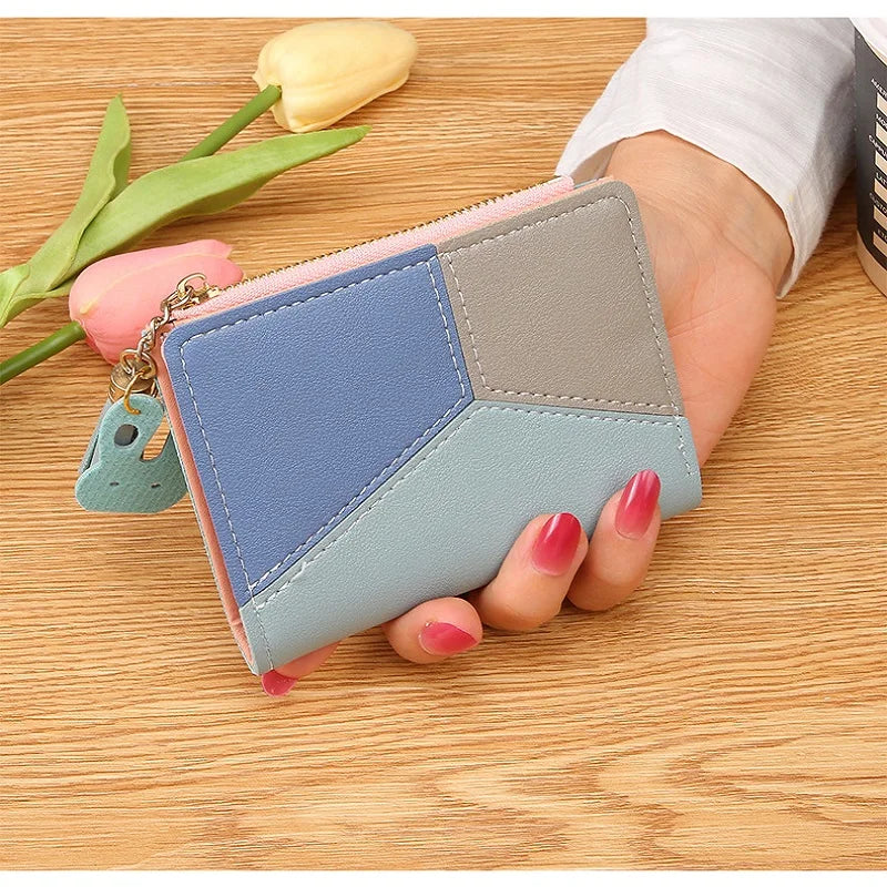 Fashion Women's Wallet Zipper Coin Purse Lady Short Clutch Purse Handbag Patchwork Leather Female Card Holder Wallet Phone Pouch