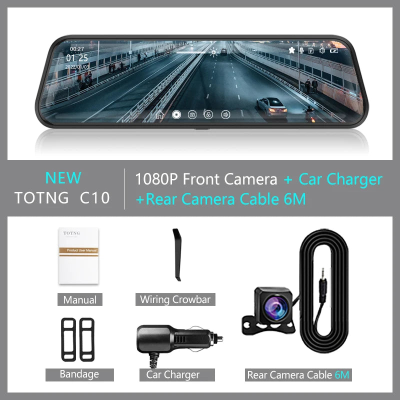 10 Inch Touch Screen Dash Cam Front And Rear Cameras - Smarsty