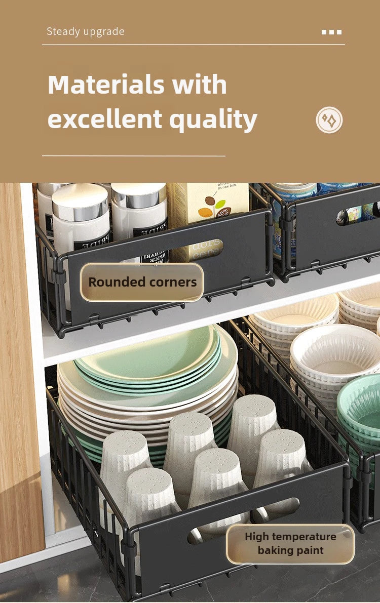 Non Perforated Folding Cabinet with Pull-out Basket Multifunctional Snack Storage Rack Household Kitchen Sink Storage Rack by Smarsty