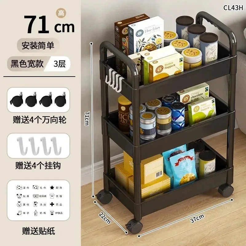 Household Multi-layer Small Cart Storage Rack Floor To Floor Kitchen Bedroom Bathroom Storage Rack Storage Rack With Wheels by Smarsty