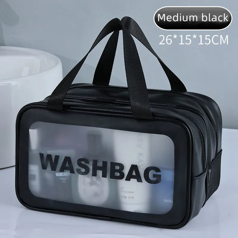 Dry-wet separation double transparent PU makeup bag portable washing bag cosmetic storage bag travel fitness swimming essentials - Smarsty