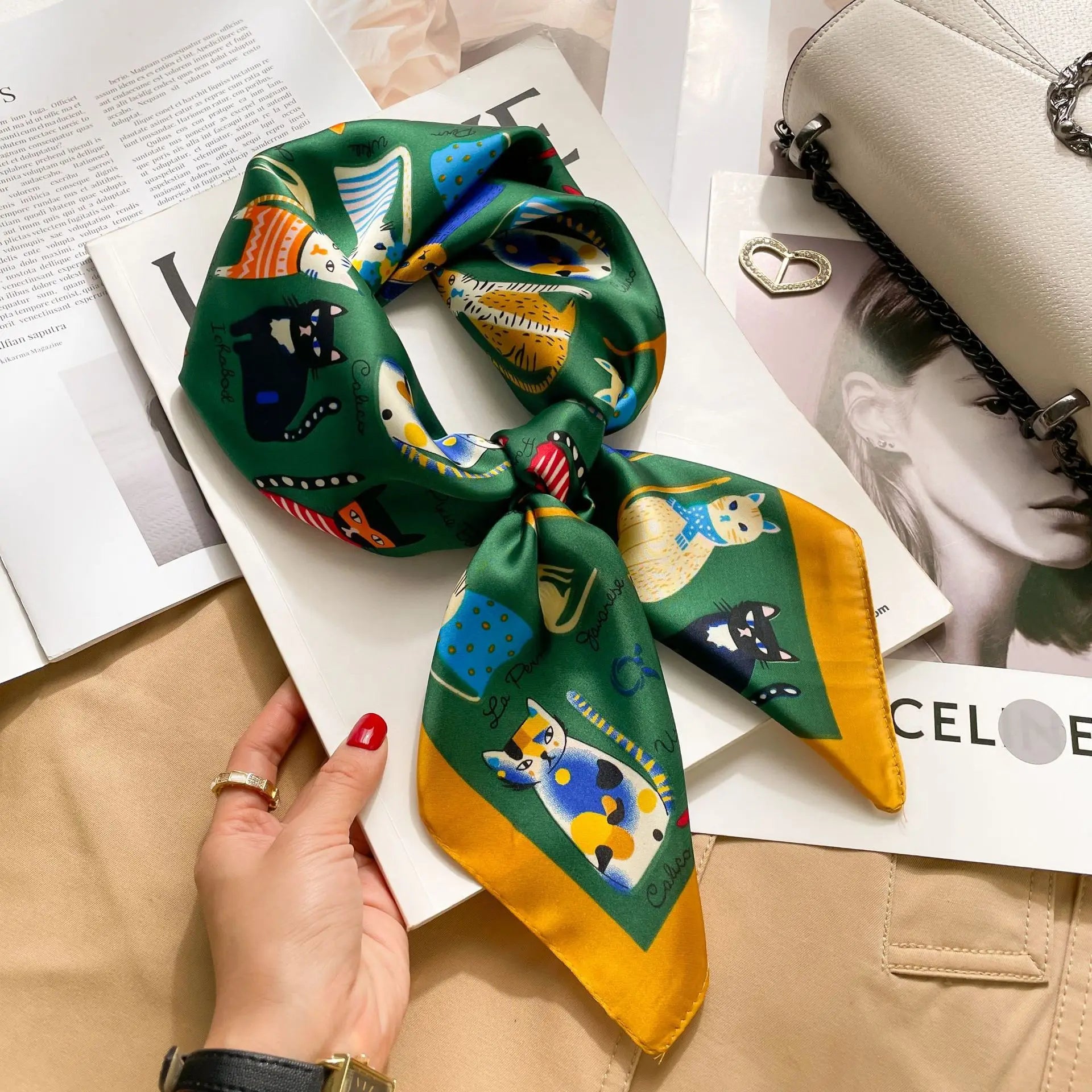 Luxury Silk Satin Headscarf for Women with Plaid Print - Smarsty