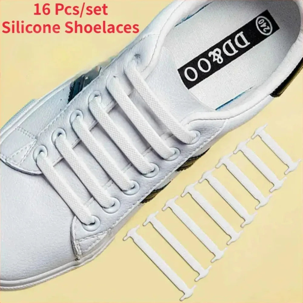 16pcs Silicone Shoelaces No Tie Shoelaces Without Ties Elastic Lace Shoelace Kids Adult Creative Lazy Silicone Laces Rubber Lace - Smarsty