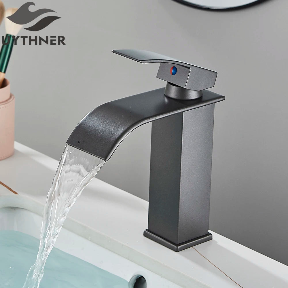 Brushed Gold Waterfall Bathroom Sink Faucet Mixer - Smarsty