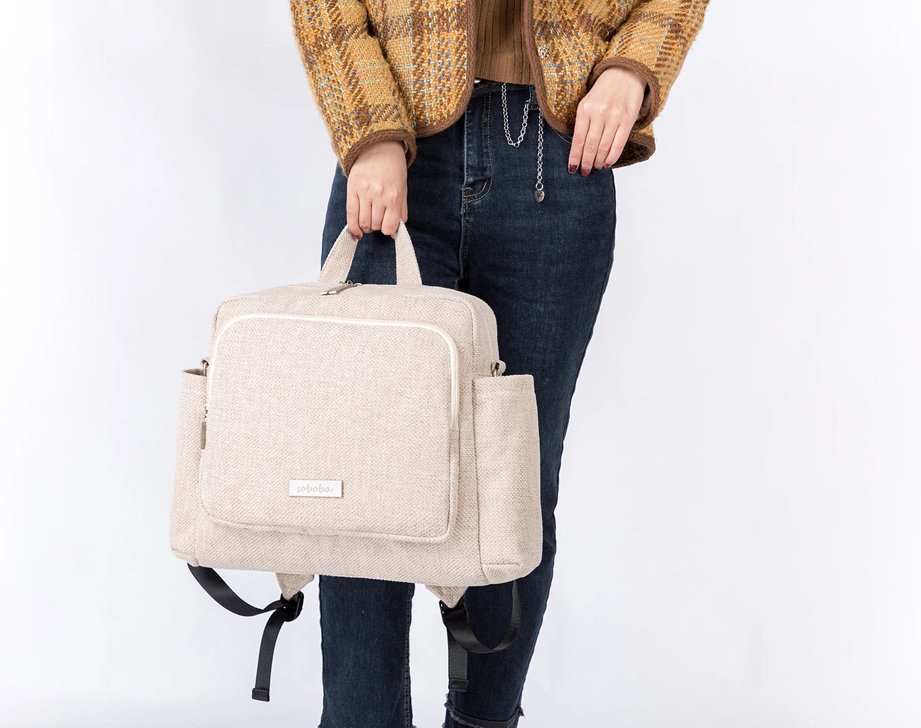 Soboba 2023 New Diaper Bags for Mother Waterproof Large Capacity Solid Polyester Diaper Backpacks Travel Bag for Newborn Baby by Smarsty