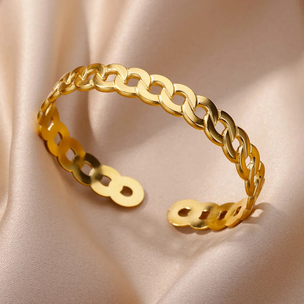Luxury Gold Color Stainless Steel Cuff Bangle Bracelet - Smarsty