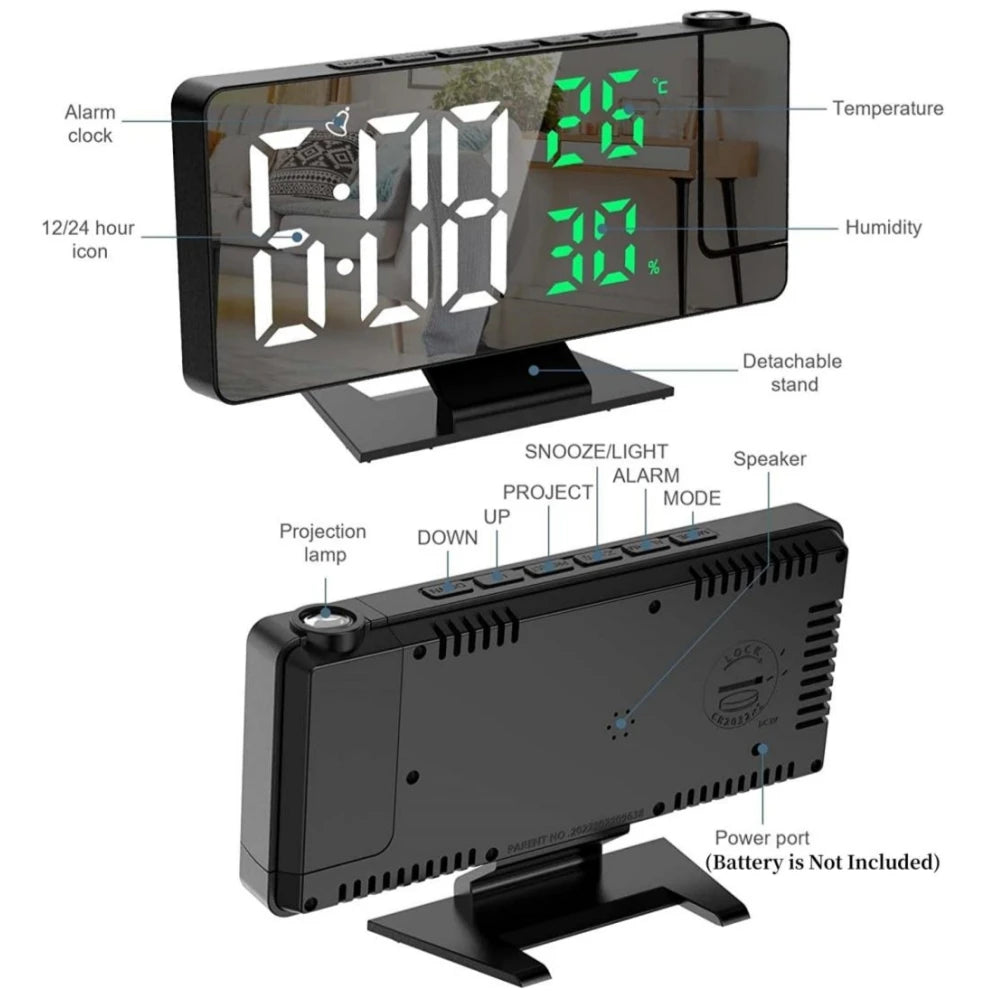180 Degree Projection Digital Alarm Clock with Temperature Display - Smarsty