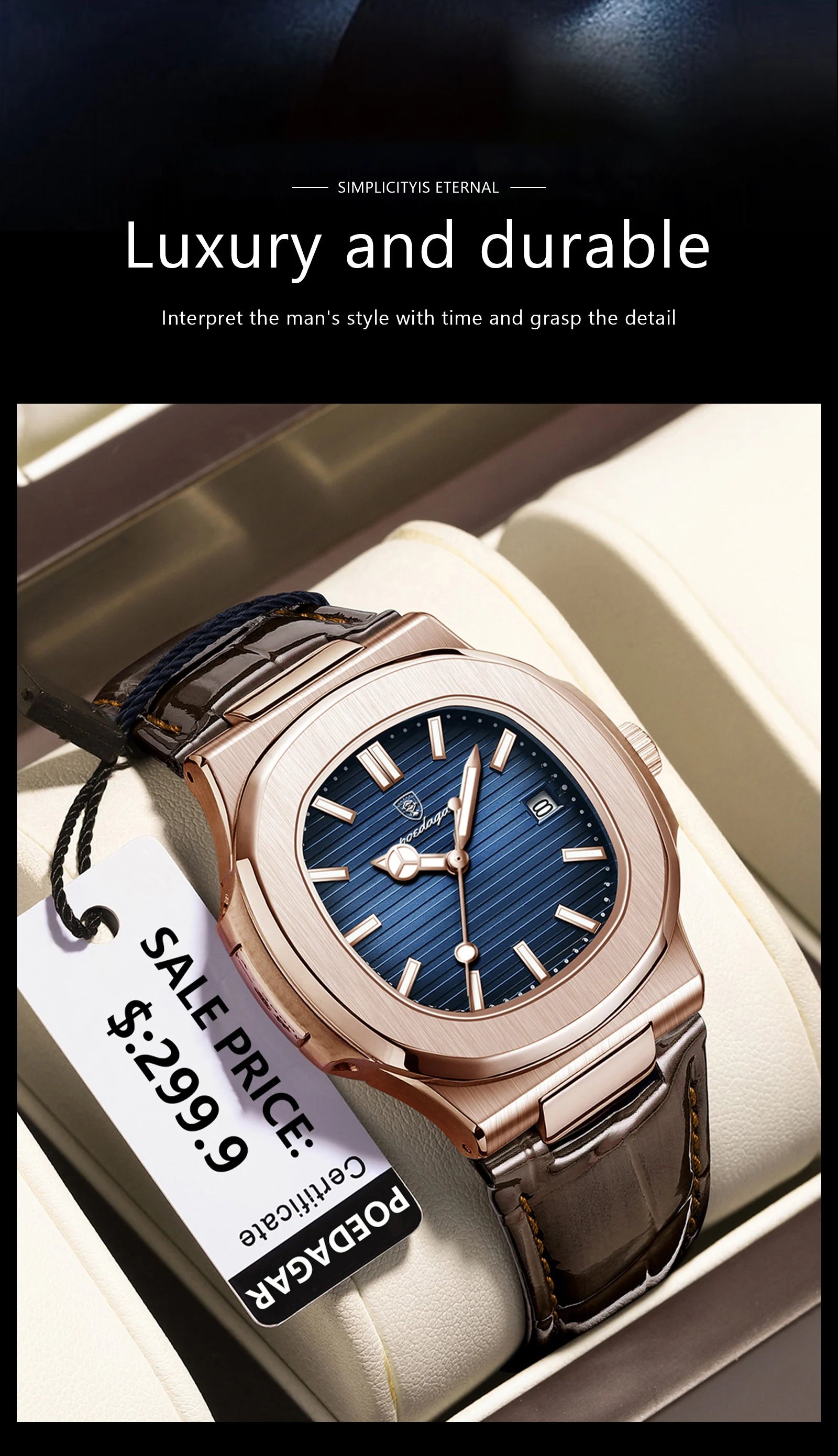 Luxury Waterproof Quartz Square Men Watch with Luminous Feature - Smarsty