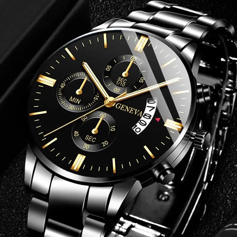 Luxury Black Stainless Steel Men's Watch with Calendar Feature - Smarsty
