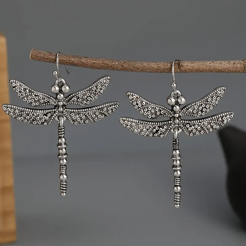 Vintage Dragonfly Dangle Earrings for Women in Silver Color - Smarsty