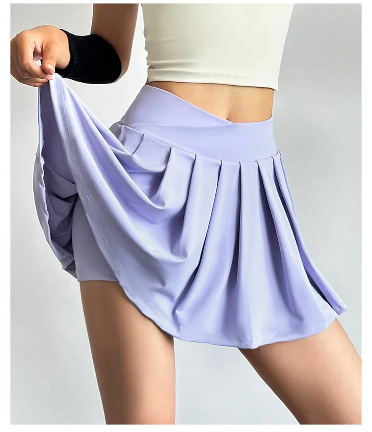 Sports short skirt women summer anti-walk yoga pants running fitness clothes quick dry breathable high waist pleated skirt - Smarsty