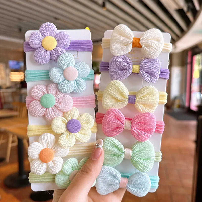 12 Pack Floral Bow Hair Ties Soft No Damage Elastic - Smarsty