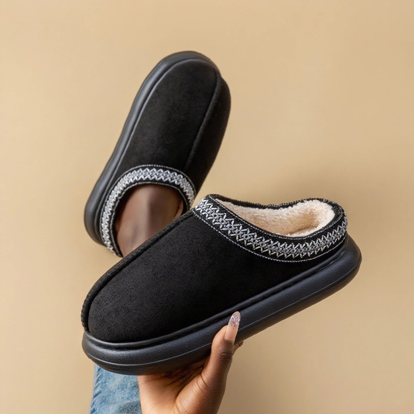 Men's Plush Fleece Lined Slippers Winter Warm House Shoes with Thick EVA Sole for Indoor/Outdoor Use Cozy Non-Slip Home Footwear - Smarsty