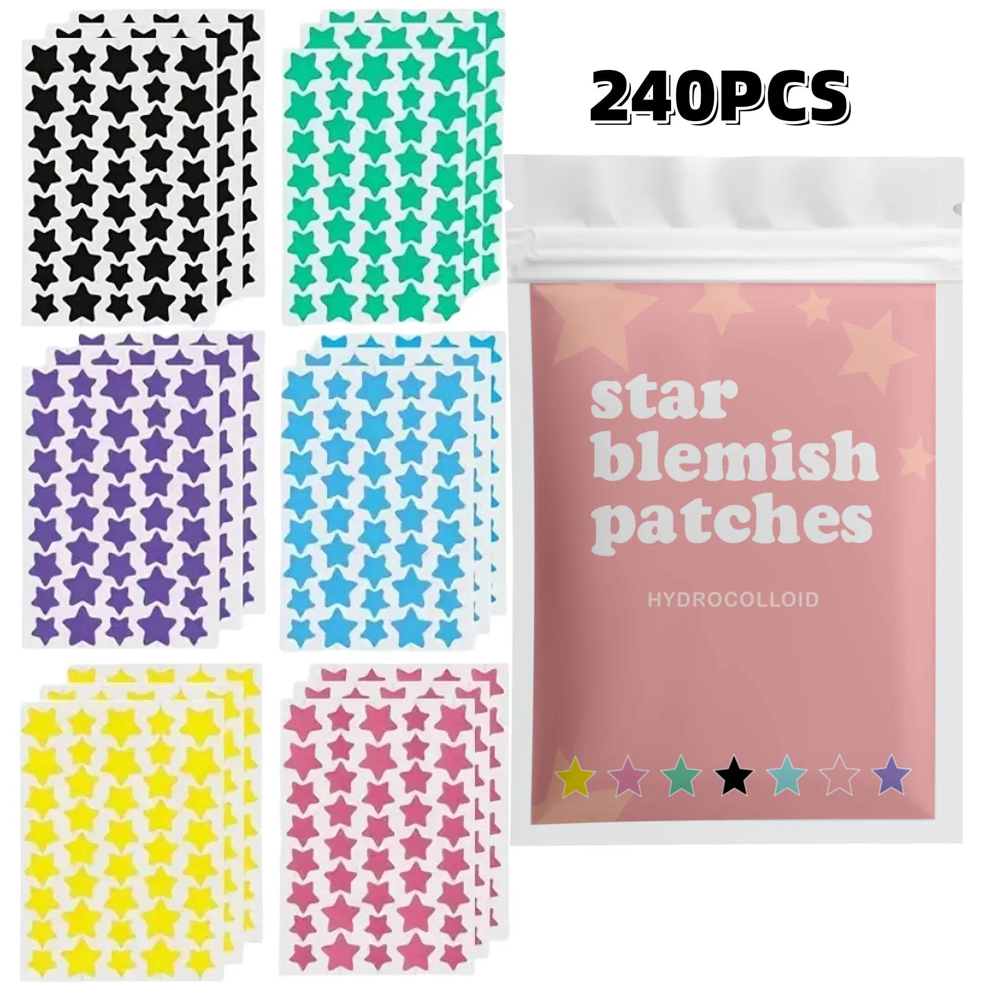 240 pieces of multi-color star acne patches, facial acne patches, concealer acne patches, and pimples patches, ultra-thin - Smarsty