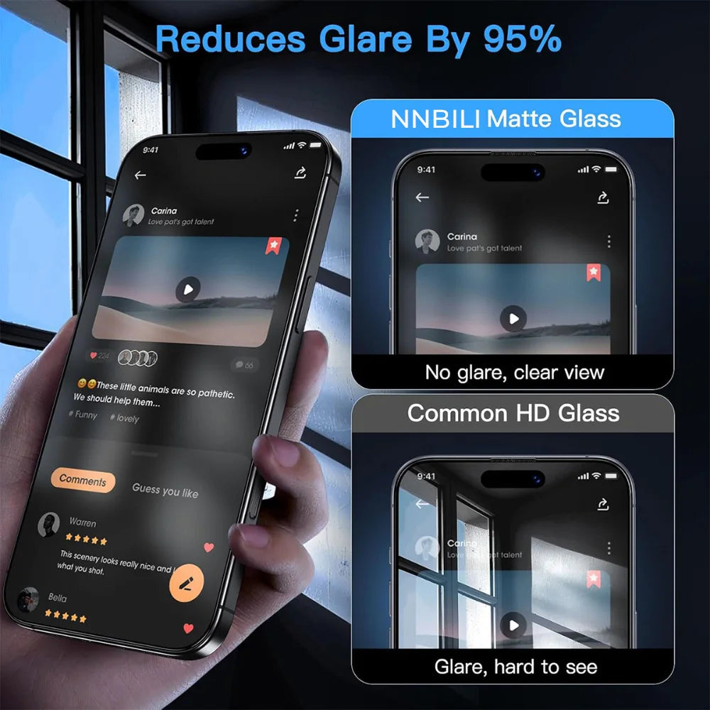 NNBILI 3Pack Oleophobic Coating Dust Free Easy Installation Matte Screen Protector For iPhone 16 14 13 12 11 15 17 Pro Max Glass - Smarsty
