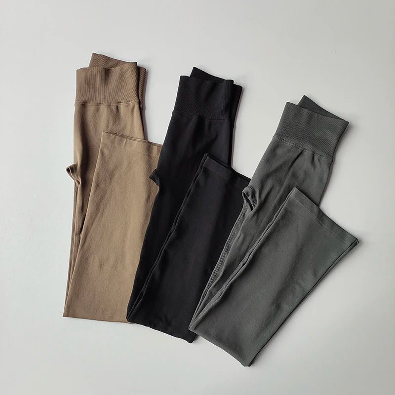High Waisted Compression Without Awkward Lines Micro Flared Yoga Outdoor Wear Seamless Elastic Fitness Pants Lifting Leggings - Smarsty