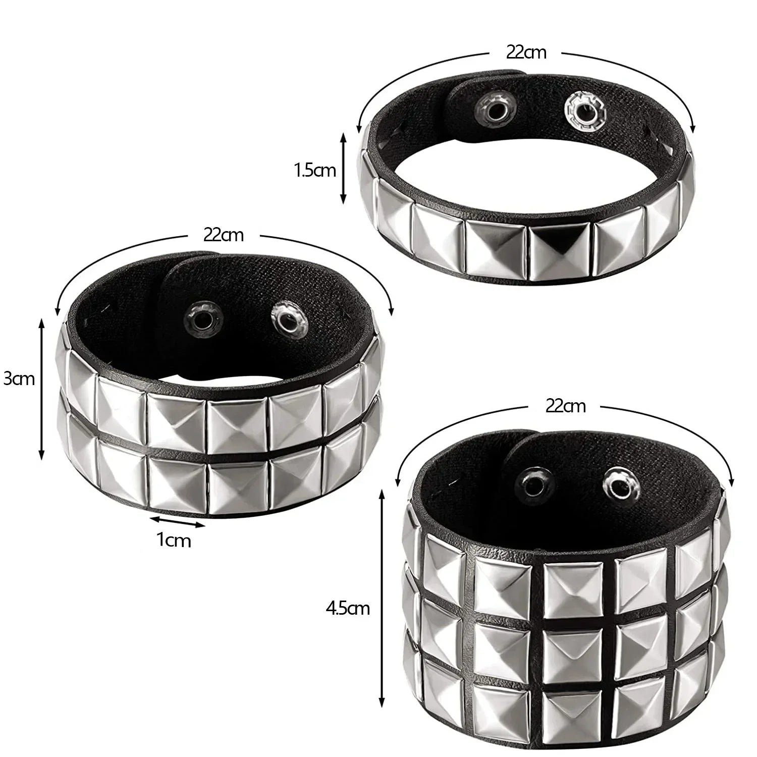 Punk Leather Bracelet with Metal Rivets for Men and Women - Smarsty