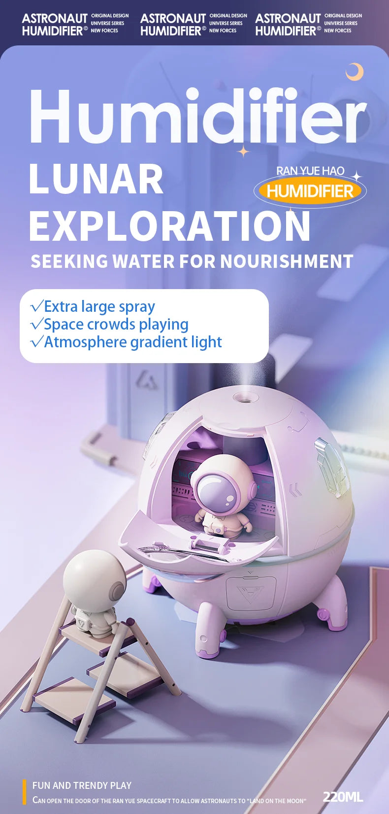 USB Rechargeable Space Capsule Air Humidifier with Colorful Light - Smarsty