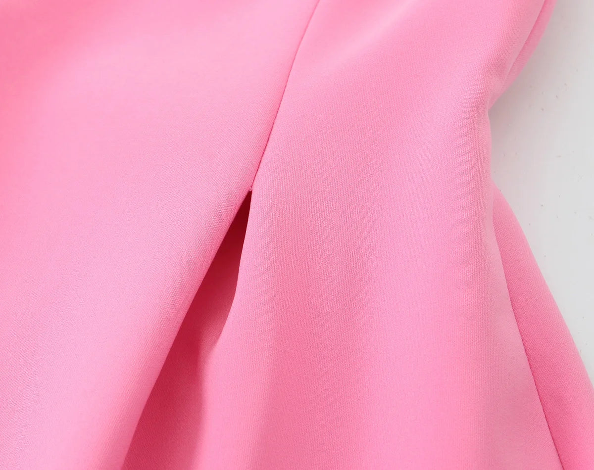 TFMLN Elegant Ladies Pink Spaghetti Strap Dress 2025 Summer New Simple Style Women Slim Short Dress Party Fashion A-Line Dress - Smarsty
