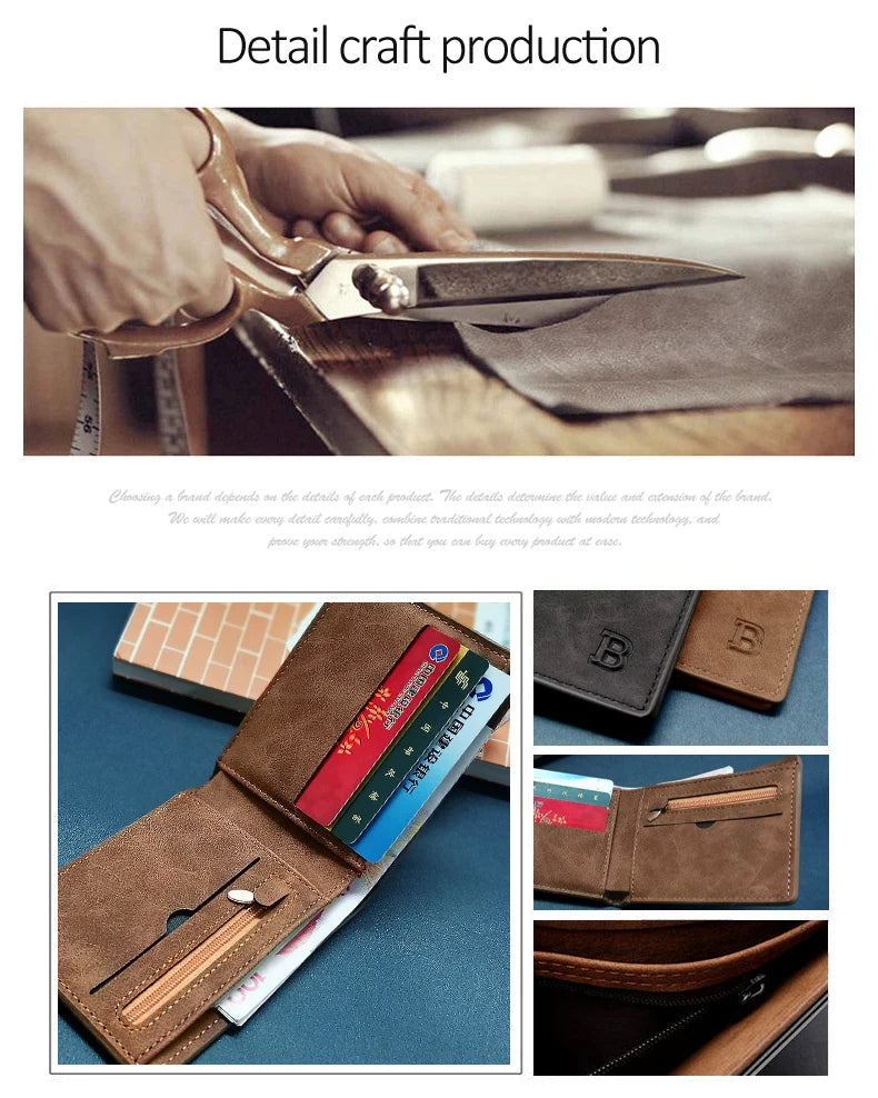 New Retro Men Leather Wallets Small Money Purses Design Dollar Price Top Men Thin Wallet With Coin Bag Zipper