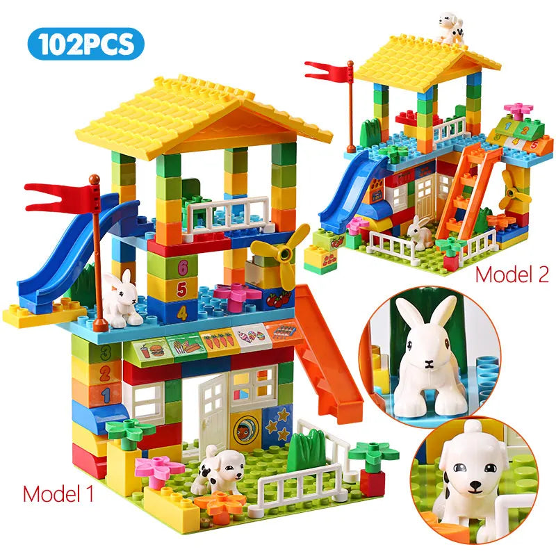 153PCS Big Particle Roof Blocks Compatible City House Big Size Slide Building Blocks Castle Brick Toys For Children - Smarsty