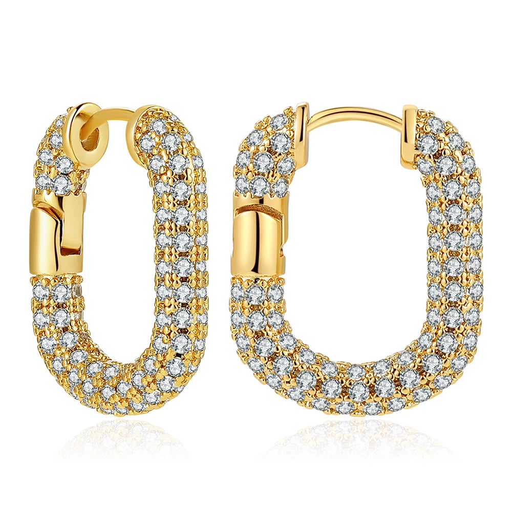 Gold Plated CZ Huggie Hoop Earrings Geometric U Shape - Smarsty