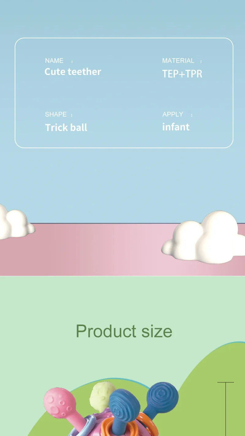 Baby Toys 0 12 Months Rotating Rattle Ball Grasping Activity Baby Development Toy Silicone Teether Baby Sensory Toys for Babies - Smarsty