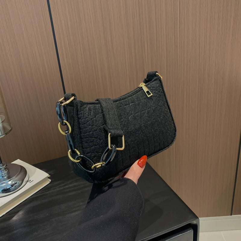 Felt Shoulder Bag For Women Crescent Saddle Purse Design - Smarsty