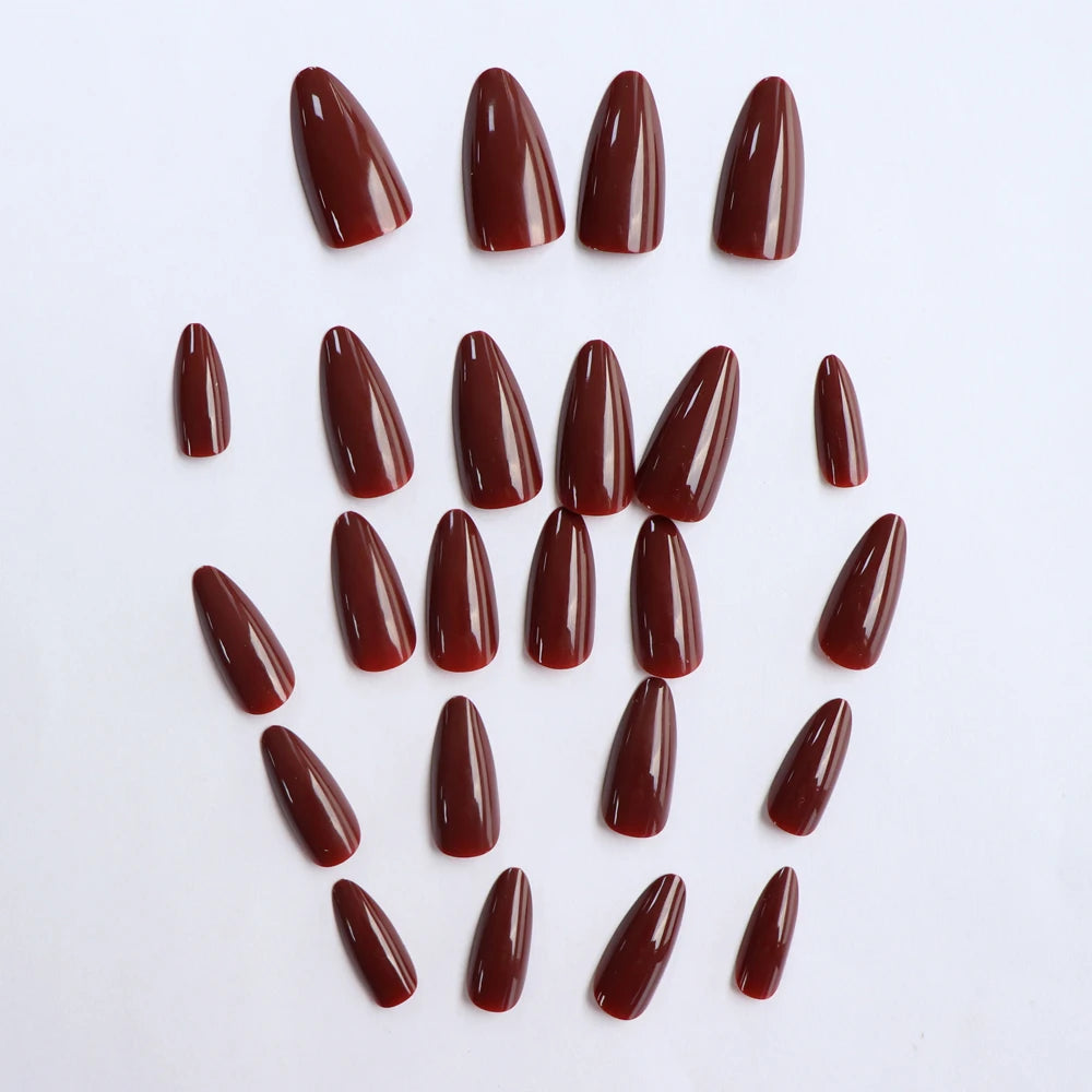Wine Red Almond Press On Nails 24PCS for Effortless Glam - Smarsty