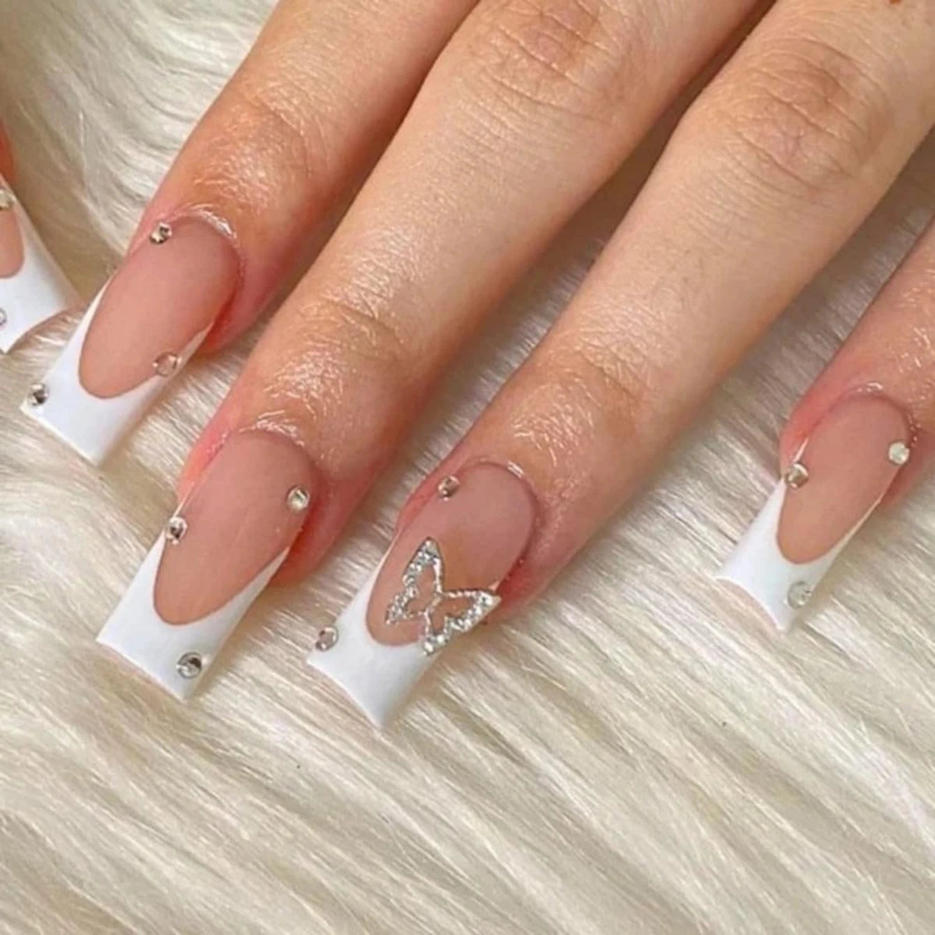 Stiletto Press On Nails Set with Black Silver Bowknot - Smarsty
