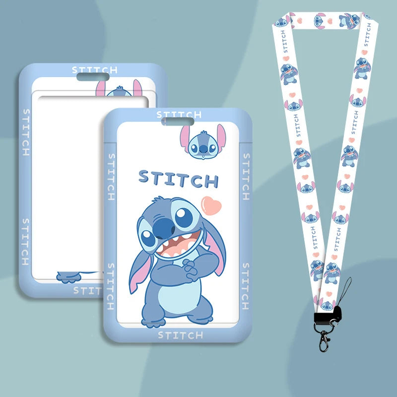Disney stitch ID Badge Card Holder Lanyard Lovely Girls Door Card Case Neck Strap Boy Credit Card Holder Credentials Accessories - Smarsty