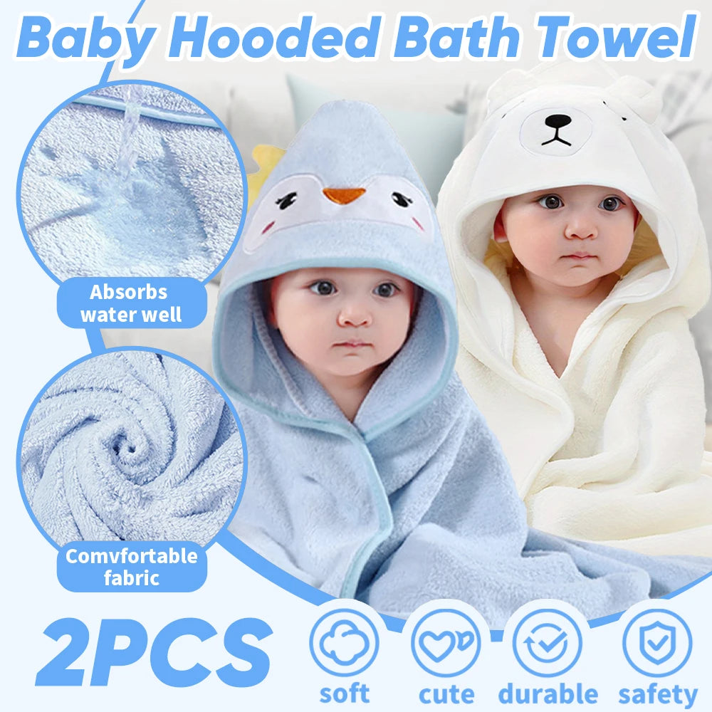 2PCS/Set Hooded Baby Towels,Soft Baby Towels for Newborns,Toddlers, and Kids,32x32 in Baby Towel with Hood