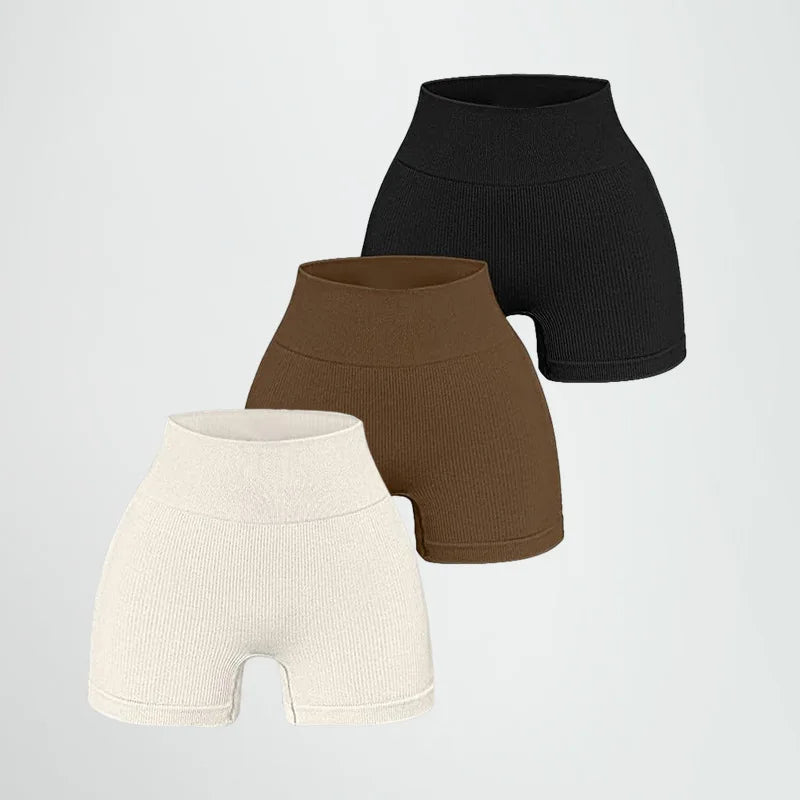High-waisted Yoga Pant For Women, Designed To Lift And Shape, Tight-fitting With Solid Color And Ribbed Texture, Sports Shorts - Smarsty