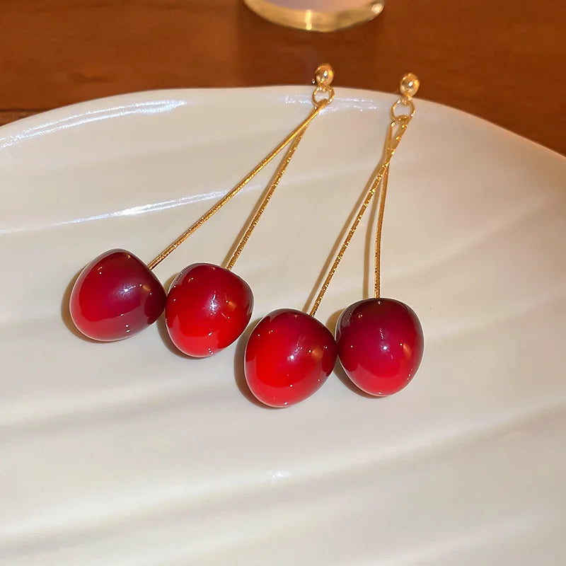 Delicate Sweet Red Cherry Drop Earrings for Women Fashion - Smarsty