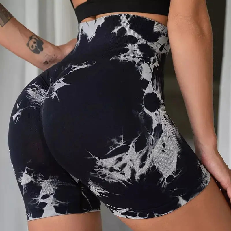 Tie-Dye Yoga Shorts for Women High Elastic Gym Shorts Push Up Sports Shorts Running Workout Fitness Women Short Sports Leggings - Smarsty