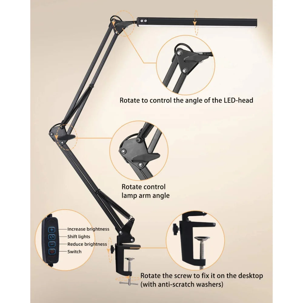 LED Desk Lamp with Clamp and Dimmable Light - Smarsty